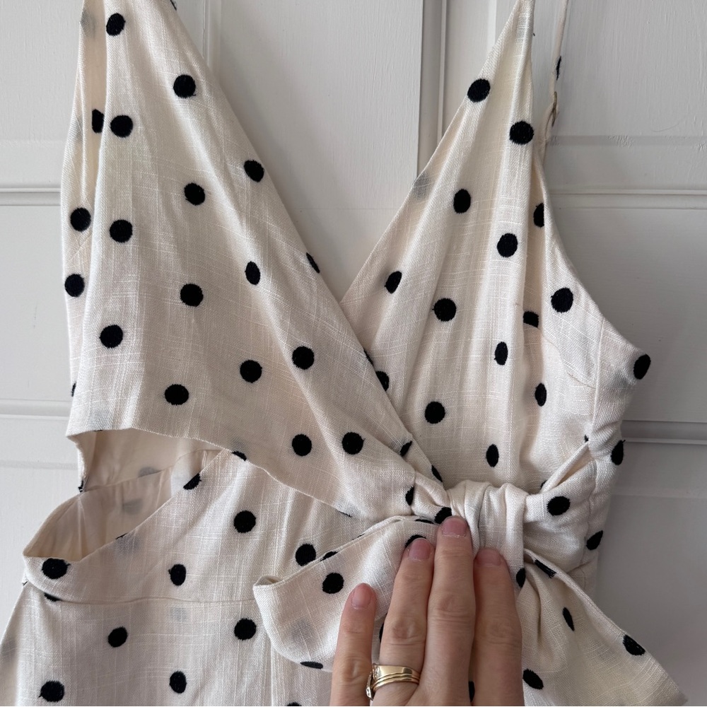 Tularosa-Revolve Lainey Polka Dot Jumpsuit Ivory and Black Size XXS Linen Blend - Picture 7 of 10